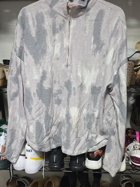 Tie-Dye Half-Zip Pullover Sweatshirt - Gray & Light Gray